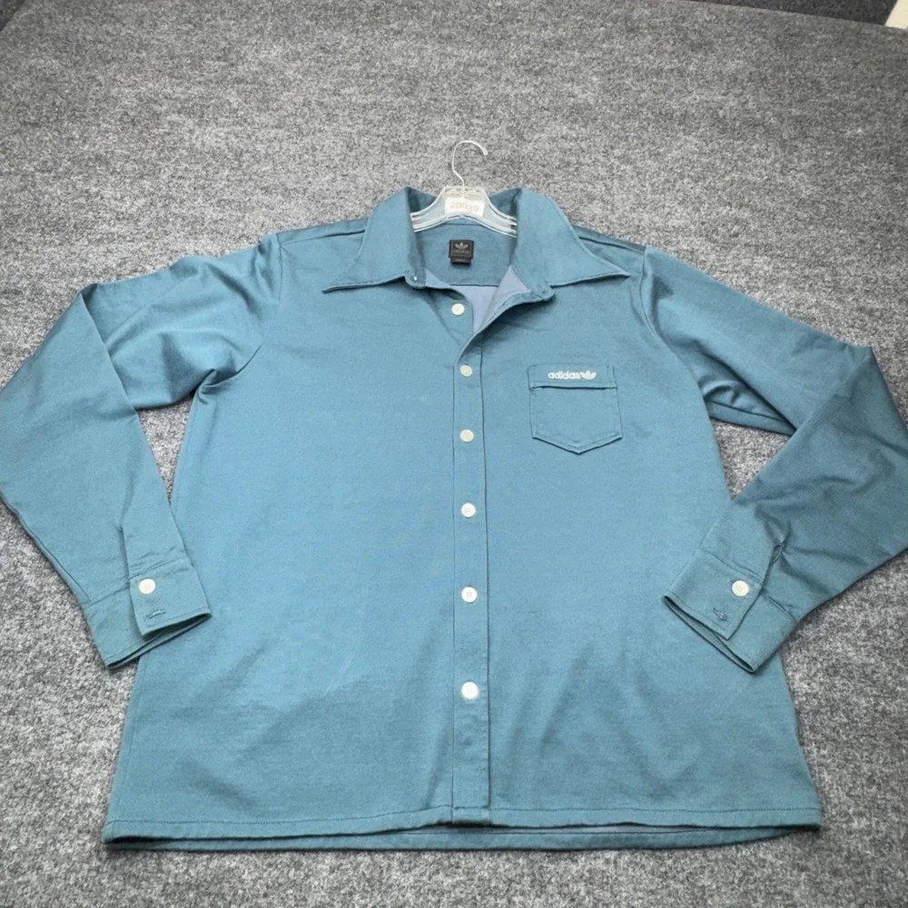 Vintage Adidas Originals Shirt Mens XL Blue Trefoil Overshirt Shacket Disco Y2K